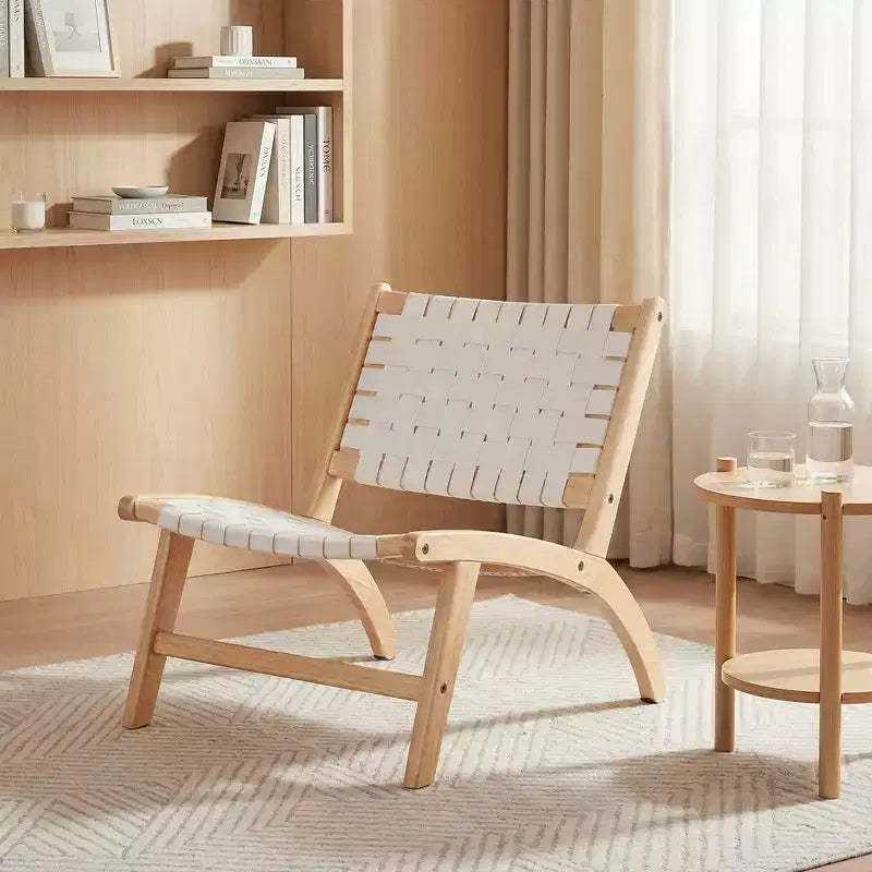 MAYEERTY Modern Boho Accent Chair, Scandinavian Cognac Beech Wood, Braided Jute Woven Seat & Back, Natural