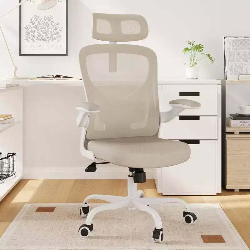 MAYEERTY Ergonomic Home Office Chair - With Lumbar Support, Flip-Up Armrests & Headrest for Work & Study (Black)