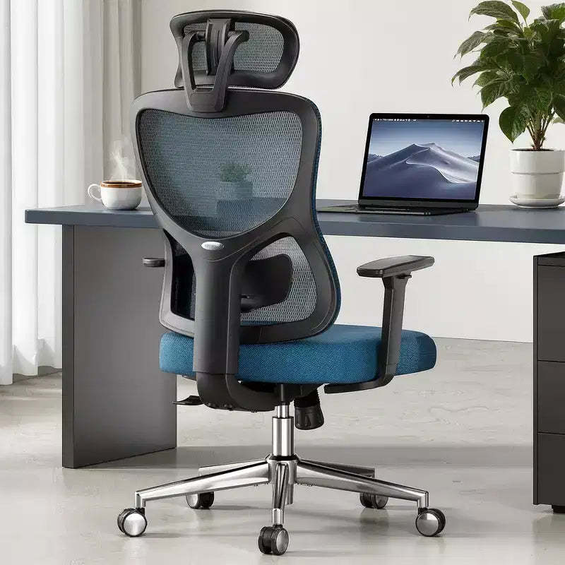 MAYEERTY Ergonomic Mesh Home Office Chair - With Headrest, Adjustable Lumbar Support & 3D Armrests (Blue)