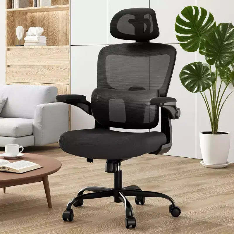 MAYEERTY High Back Ergonomic Home Office Chair - With Flip-Up Armrests & Adjustable Lumbar Support