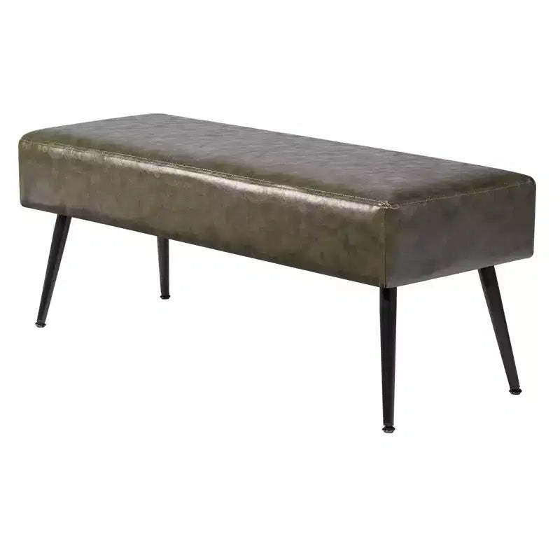 VEVOR Leather Bedroom Bench, PU Leather Bench with Metal Legs and with Stitching for Entryway, Upholstered Shoe Bench Seat, Green