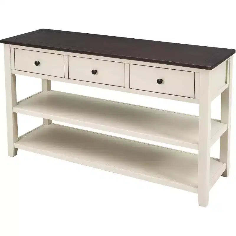 Console Table, Mid-Century Modern, Wood Legs, 3 Drawers & 2 Tier Open Shelf, for Entryway,, Hallway, Living Room