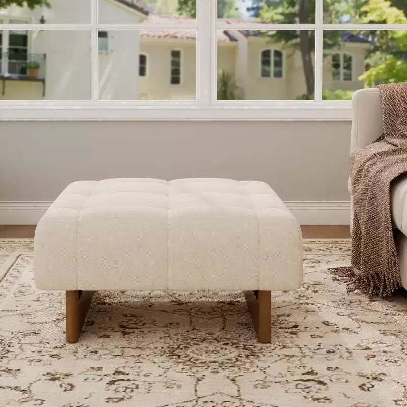 Christopher Knight Home Joren Modern Rubberwood Linen Upholstered Tufted Square Ottoman