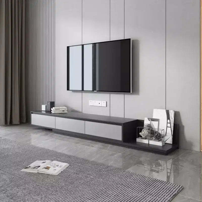 Gaoyangjiaju Mid-Century Modern Expandable TV Stand with 3 Drawers  Adjustable Entertainment Center for Living Room(79 to 130), Gray