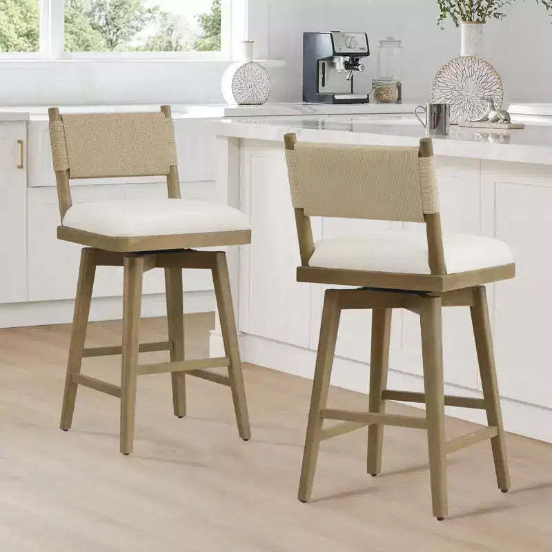 Spruce&Spring Swivel Counter Height Barstool with Braid Back & Wood Frame Set of 2, Natural