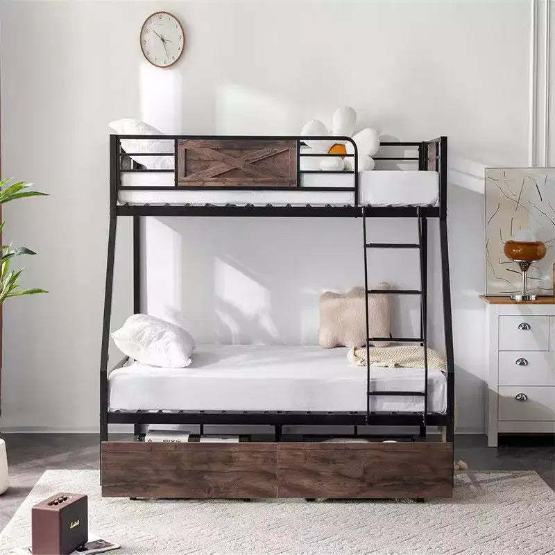 Karl Home Bunk Bed Twin Over Full Size with 2 Storage Drawers, Heavy Duty Metal Slat Support, No Box Spring Needed