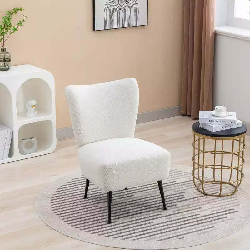 Modern Boucle Armless Accent Chair with Foam Upholstery, Rubber Wood Legs  Stylish and Comfortable Chair for Living Room, Office Bedroom