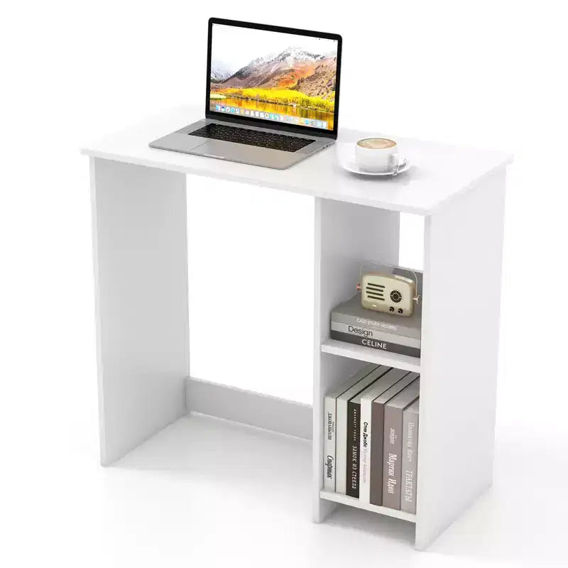 Costway 31.5 Computer Desk for Small Space Simple Style Workstation Desk with with Shelves White/Black