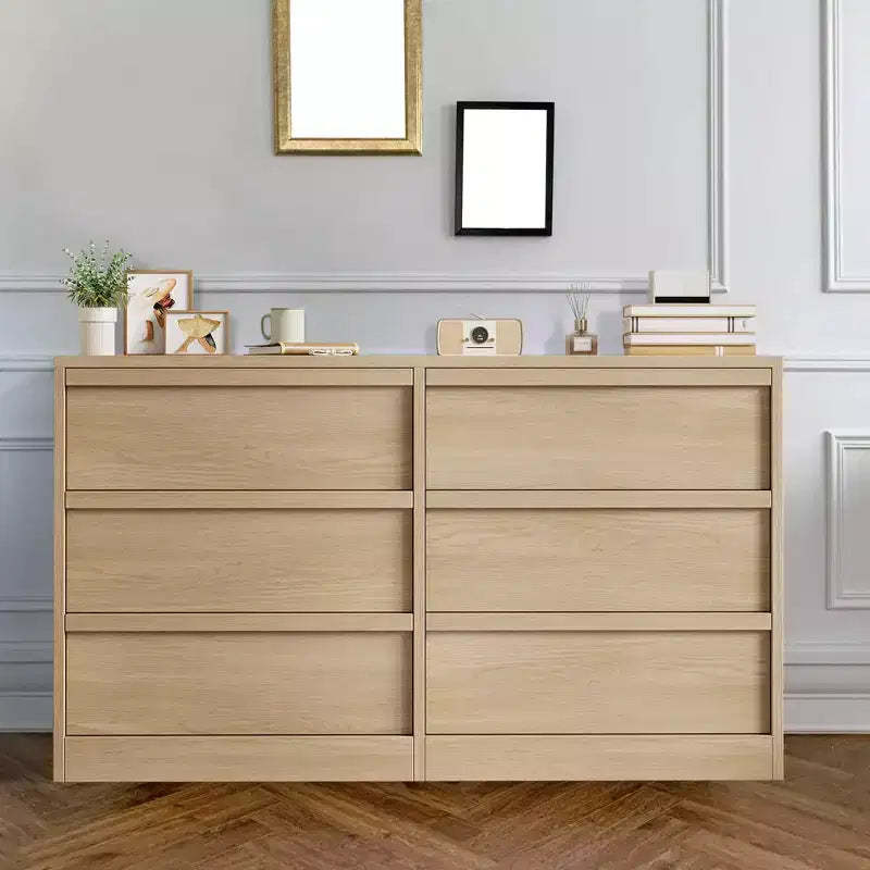 6 Drawer Dresser with Large Storage , Natural Oak 6 Chest of Drawers for Bedroom, Wooden Dresser Organizer for Living Room, Entryway
