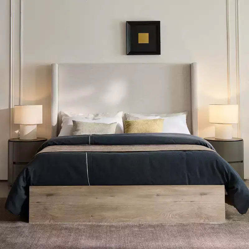 GDFStudio Cyril Rustic Chenille Upholstered Wingback Bed with High Headboard