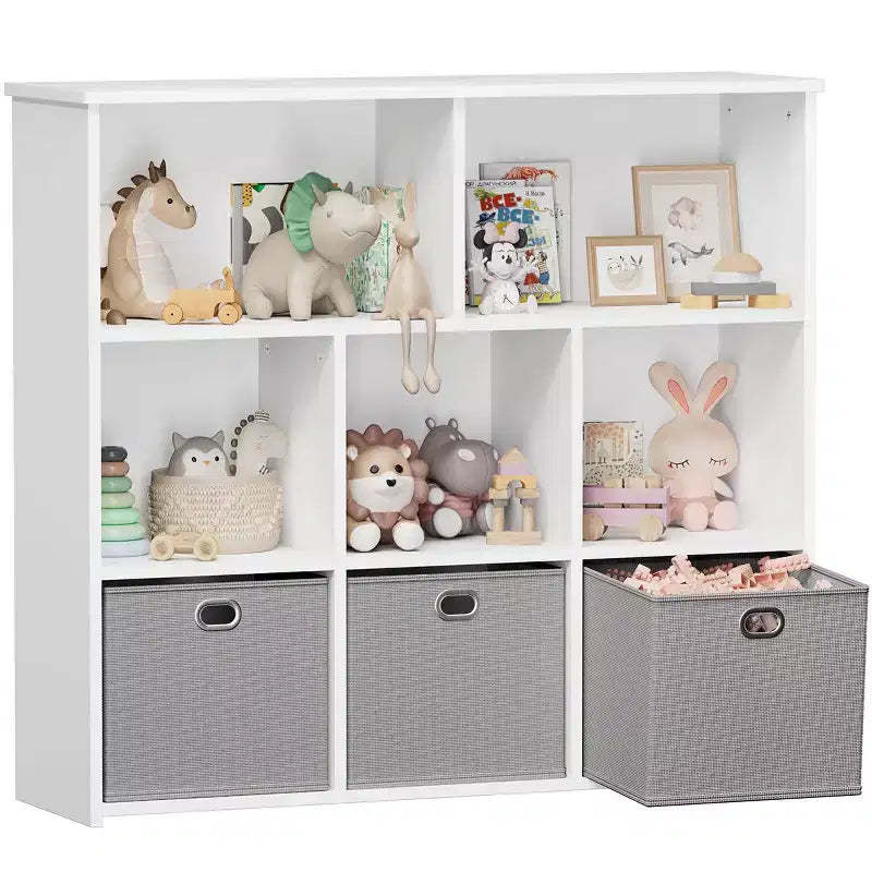 GOTGELIF Kids Bookshelf & Toy Storage Organizer - Solid Wood, 3-Tier Rack, 5 Cubbies & 3 Drawers
