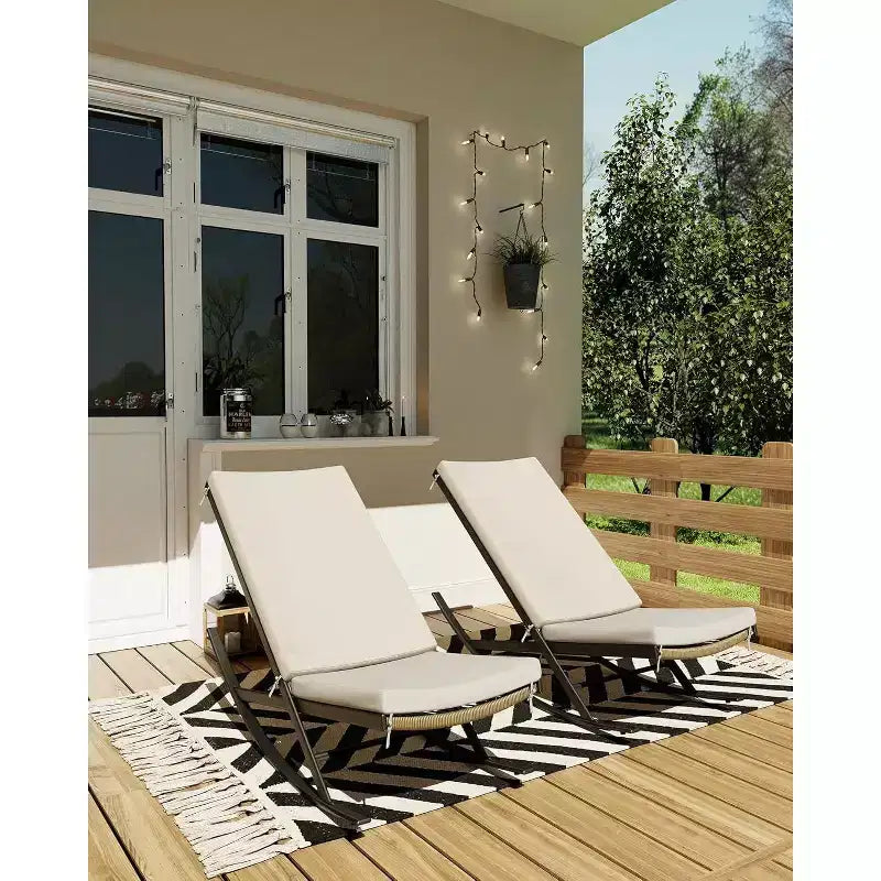 Acekool 2-Piece Rattan Rocking Chair Set - Outdoor Lounge Chairs with Cushions for Porch & Patio