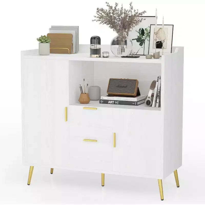 Modern White Storage Cabinet - 2 Drawer & 2 Door Sideboard for Kitchen & Living Room
