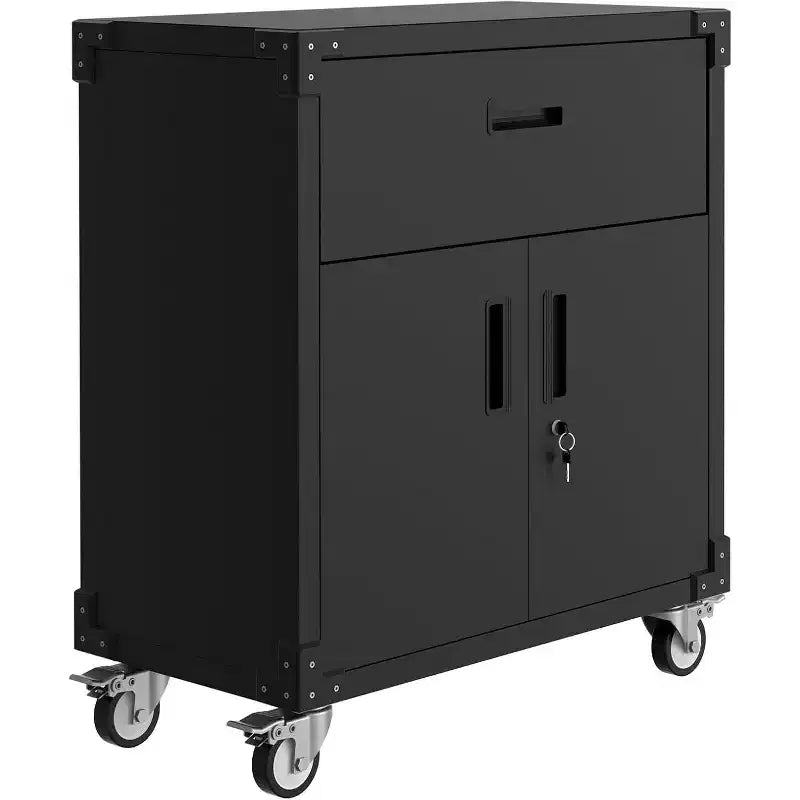 Metal Garage Storage Cabinets with Wheels, Heavy Duty Rolling Tool Cabinet with Drawer, Adjustable Shelf & Locks, Rust Resistant