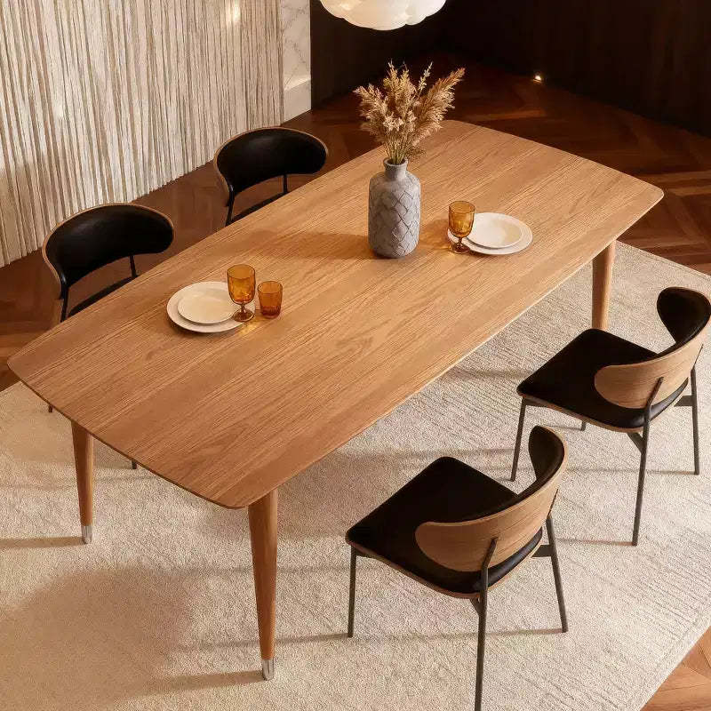 Gaoyangjiaju 62.9 Mid-Century Modern Wood Dining Table - Rectangular Kitchen Table with Rounded Corners and Metal-Tipped Tapered Legs - Seats 4 to 6