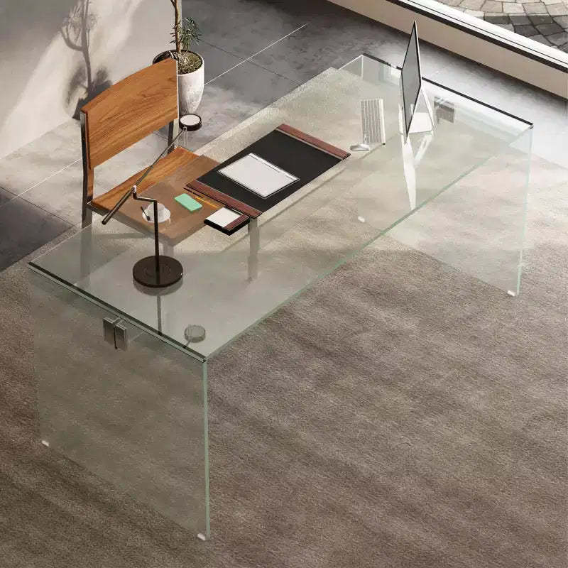 Gaoyangjiaju 53 Modern Transparent Acrylic Desk - Minimalist Clear Writing Table with Chrome Accents - Chic Home Office Computer Desk - Clear