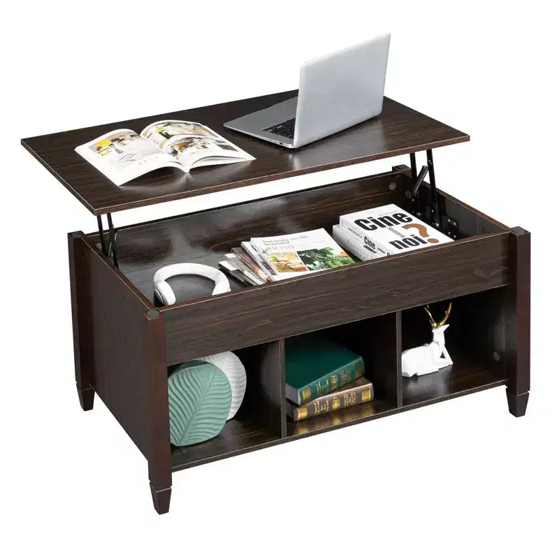 Karl Home Lift Top Coffee Table Modern Furniture Hidden Compartment and Lift Tabletop Brown
