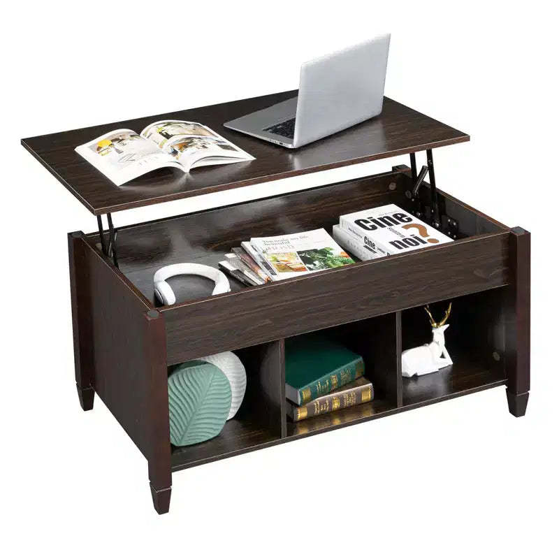 Karl Home Lift Top Coffee Table Modern Furniture Hidden Compartment and Lift Tabletop Brown