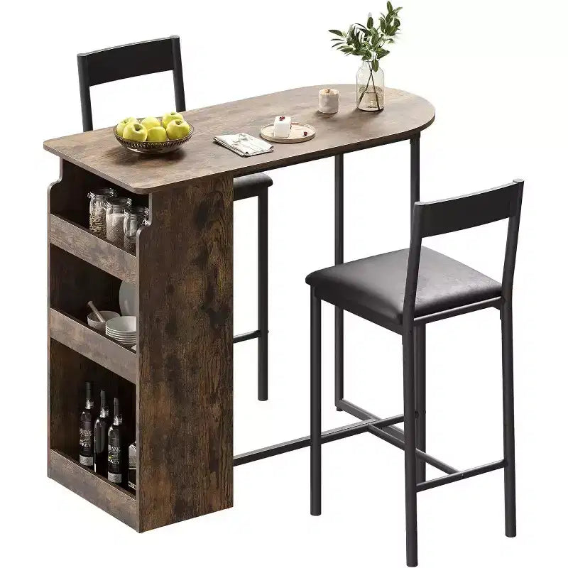 Acekool 2-Person Bar Table Set with Storage Shelf Space Saving Dining Table and Chairs for Kitchen Apartment