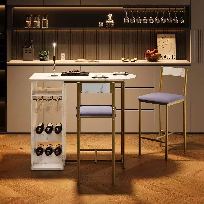 Acekool 3-Piece Modern Bar Set, Built-In Storage, Space-Saving for Kitchen or Apartment