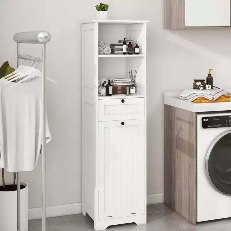 Okak Storage Cabinet with One-Drawer and Spen Shelf, Tilt-Out Laundry Sorter Cabinet for Bathroom, Living Room, White