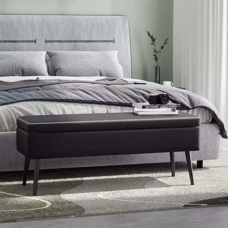 47.8 Storage Ottoman Bench with Leather Upholstery, Sturdy Hinges, Footrest Seat for Bedroom or Entryway