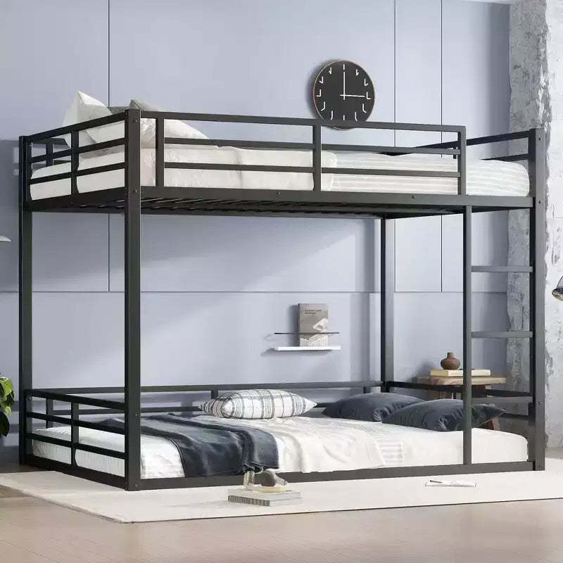 Metal Queen over Queen Bunk Bed for Teens and Adults Space-Saving and No Box Spring Needed Black