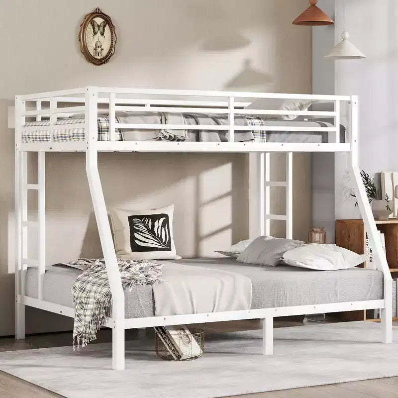 Metal Twin over Full Bunk Bed for Teens and Adults Space-Saving and No Box Spring Needed White