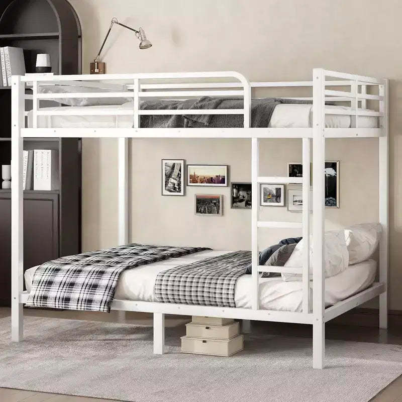 White Metal Full over Full Bunk Bed for Teens and Adults