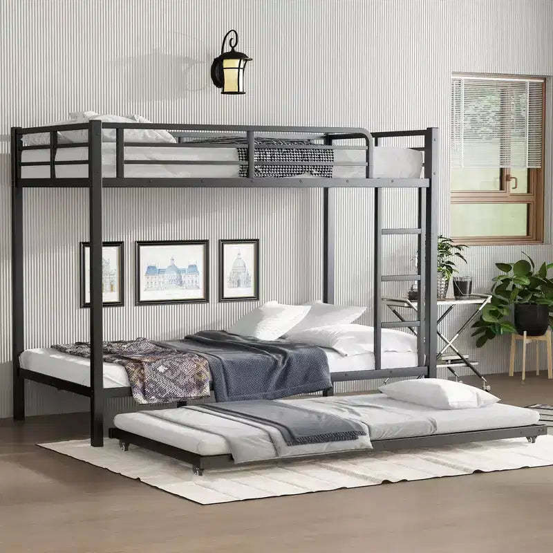 Twin XL over Twin XL Metal Bunk Bed with Twin Size Trundle Black