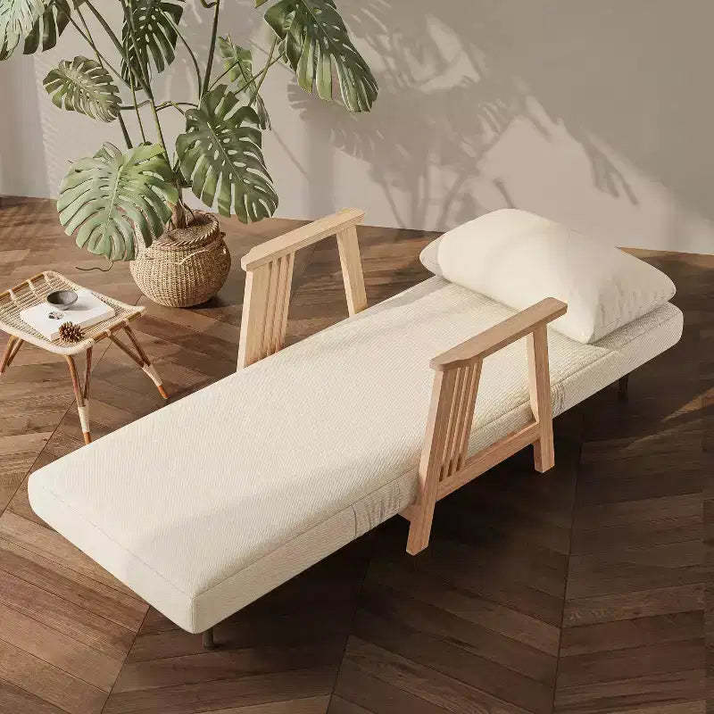 ATJafurn Folding Chair Bed, Modern Convertible Wooden Upholstered Armchair Sleeper Chaise Recliner Sofa Bed for Bedroom Living Room, Beige