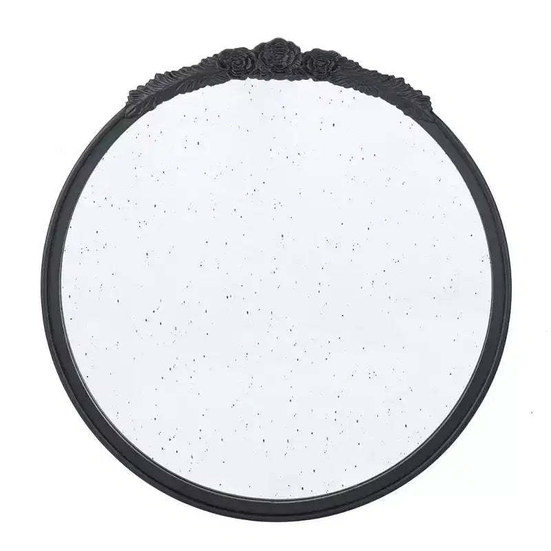 HomeRoots 30 Black Crowned Top Antiqued Glass Round Framed Accent Mirror