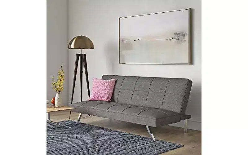 Modern Convertible futon Sofa Bed, Fabric loveseat with Metal Legs, Adjustable backrest
