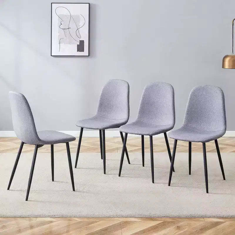 MAYEERTY Set of 4 Luxury Simple Dining Chairs Light Gray Linen Cotton Black Metal Legs Fits Diverse Decor