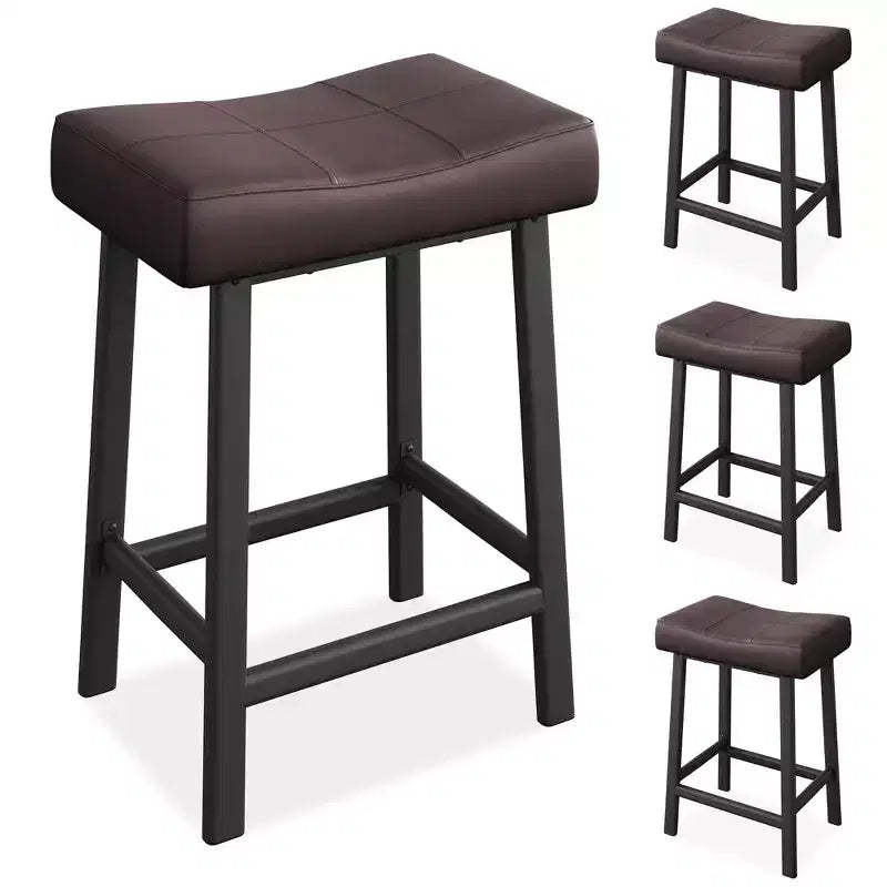 Counter Height Bar Stools Set of 4, 24 Inch Barstools for Kitchen Island Counter, Upholstered Padded Saddle Chairs with Curved Cushion, Brown