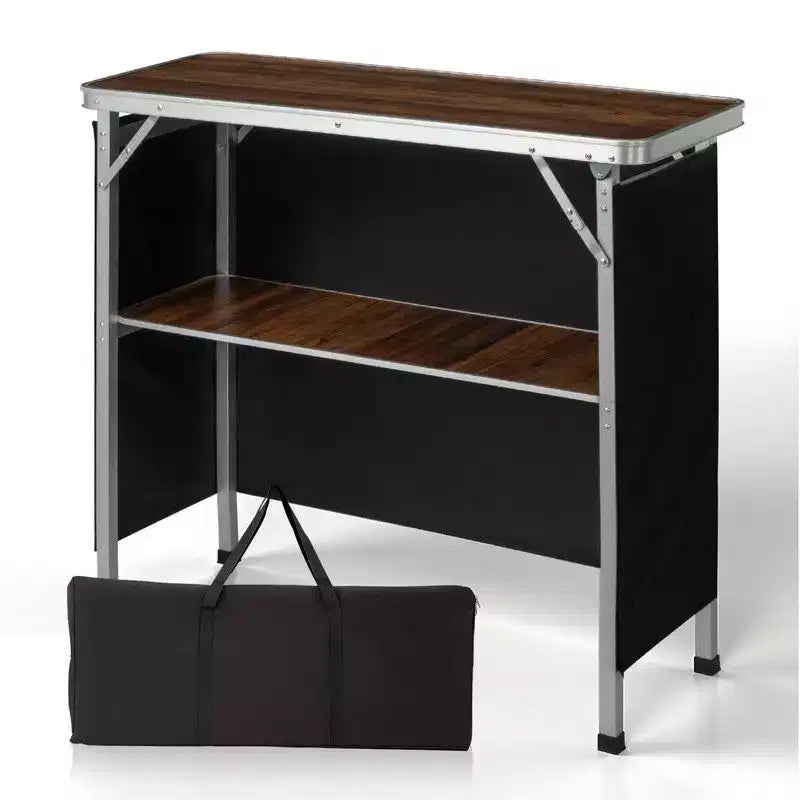 Karl Home Patio Brown Portable Folding Bar Table with Shelf