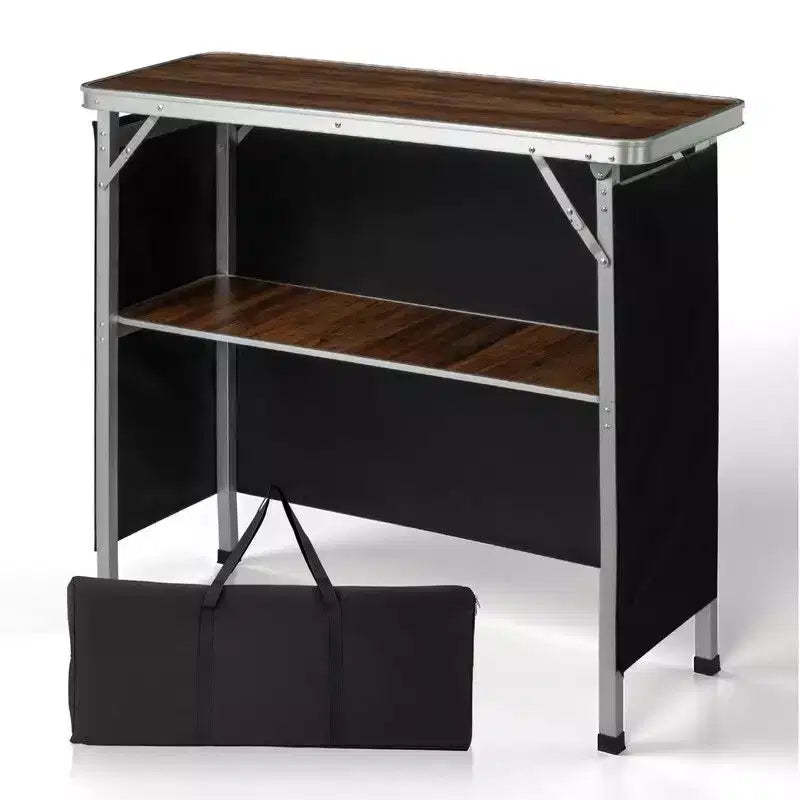 Karl Home Patio Brown Portable Folding Bar Table with Shelf