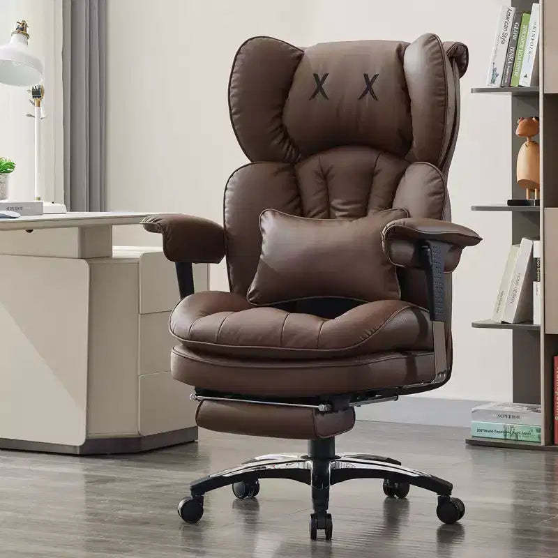 Big and Tall Office Chair with Footrest - Efomao High Back Executive Desk Chair with Wide Seat, Adjustable Armrests, Ergonomic Computer Chair, Brown
