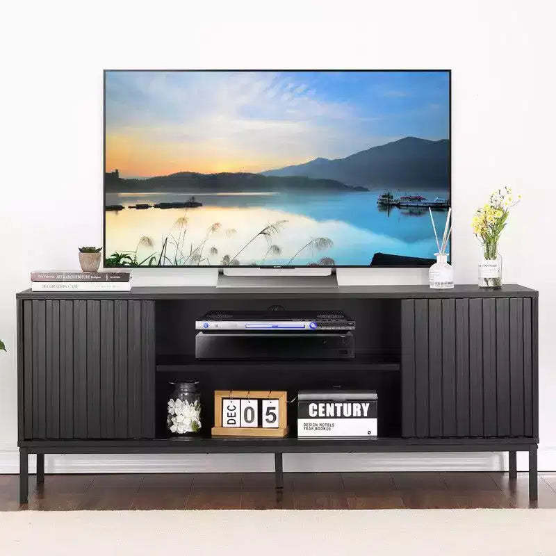 Black TV Stand for 32-65 Inch TV, Modern Entertainment Center with Storage Cabinets, TV Console Table for Living Room