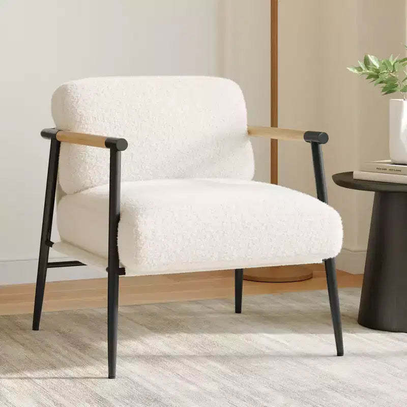 Modern Accent Chair, Comfy Chair with Metal Frame Wooden Armrest, Cozy Reading Chair with Soft Cushion for Bedroom, Living Room