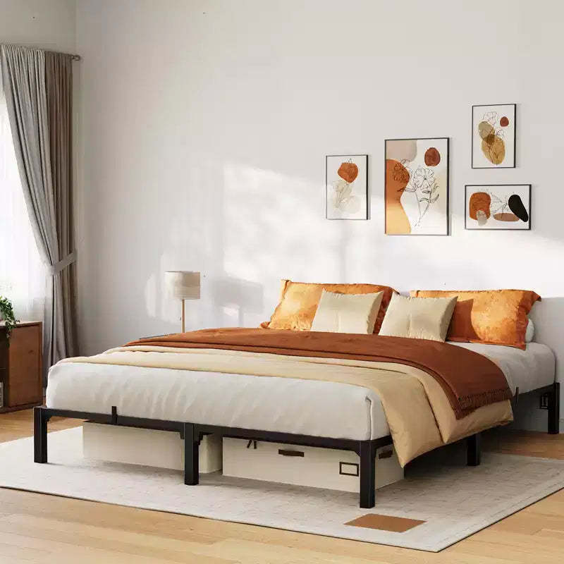 Bed Frame with 6-14in Metal Platform, No Screws Needed, No Box Spring Needed, Heavy Duty,