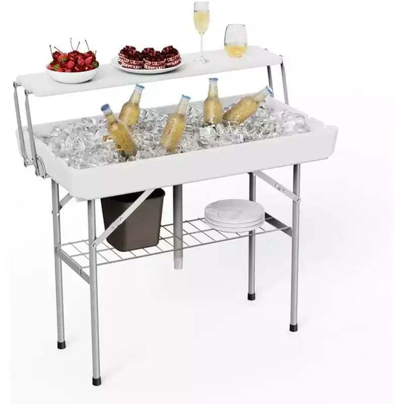 COZONY 4 Ft Folding Ice Cooler Table with Drain - Two-Tier Portable Chilling Table for Parties & Events