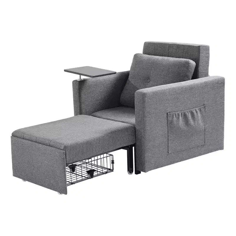 VEVOR Sleeper Sofa Bed, Convertible Sleeper Bed with Side Pocket, Pillow, Armrest and Desk Board, 5 Adjustable Angles Backrest, Gray