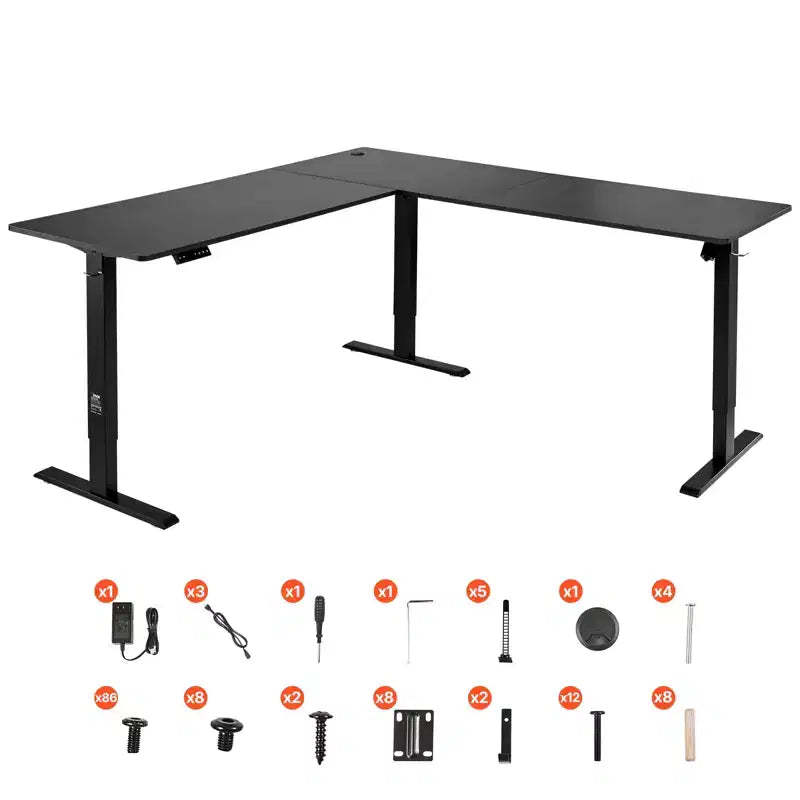 VEVOR L Shaped Desk, Electric Adjustable Height Corner Gaming Desk with Dual Hooks, Heavy Duty Carbon Steel L-Shaped Computer Table, Black