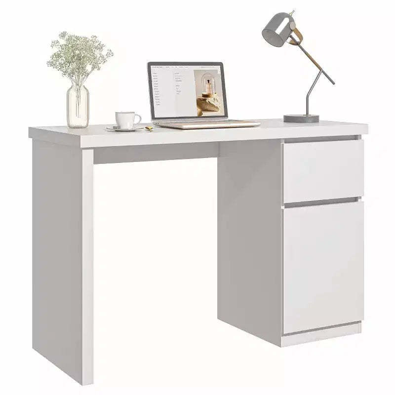 Sandinrayli Computer Desk with Drawers, 43 Inch Wood Work Desk, Home Office PC Desk Workstation with Storage, White