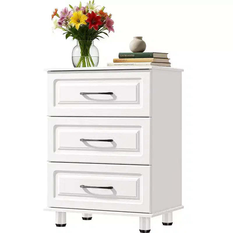 Sandinrayli 3 Drawer Dresser, Modern Nightstand Small Dressers with Drawers Closet Wood Dressers with Steel Handles, White
