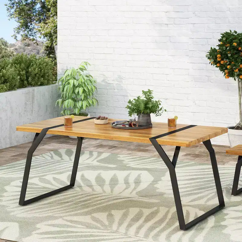 Christopher Knight Home Varva Outdoor Acacia Wood and Iron Dining Table