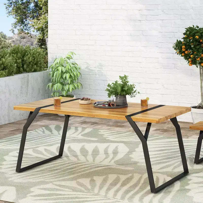 Christopher Knight Home Varva Outdoor Acacia Wood and Iron Dining Table