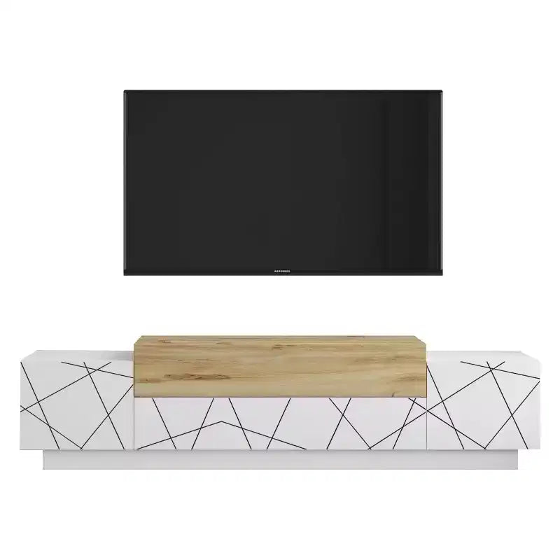 HomeStock Floyd TV Unit Stand White Felt - UV Print Entertainment Center Console 63 Inches with Storage Shelves & Doors