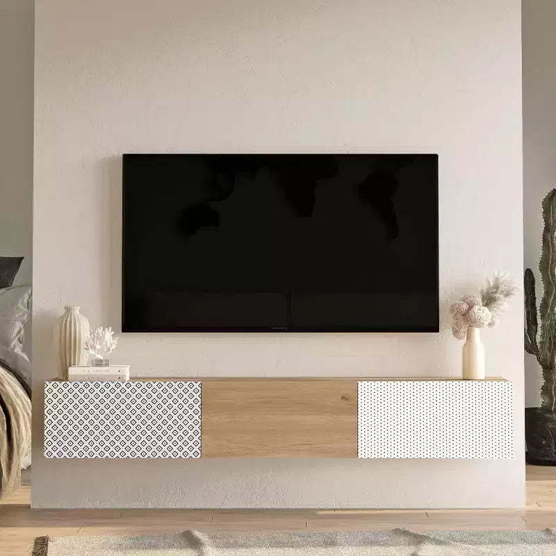 HomeStock TV Unit Entertainment Center Console with Storage Shelves & Doors